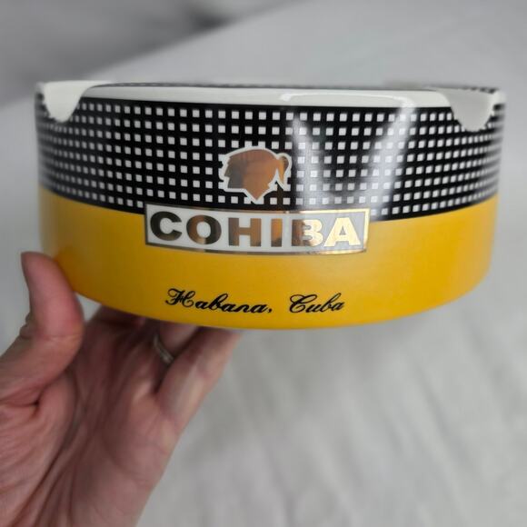 Large Round Ceramic  4 Cigar  Rest Holder Ashtray Black, Yellow White - Picture 8 of 12